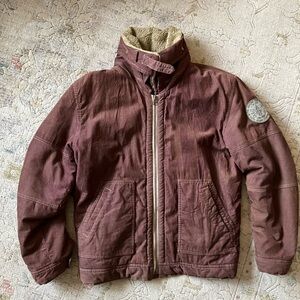 Pepe Jeans Burgundy Vintage European Aviation Jacket with Detachable Fur Collar